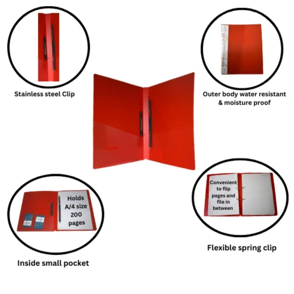 Spring Cobra Punchless Clip File | Durable Plastic Document File Folder | File for FC Size Documents | File Folder Organizer | Royal Stationers Best Quality Guarantee - Blue