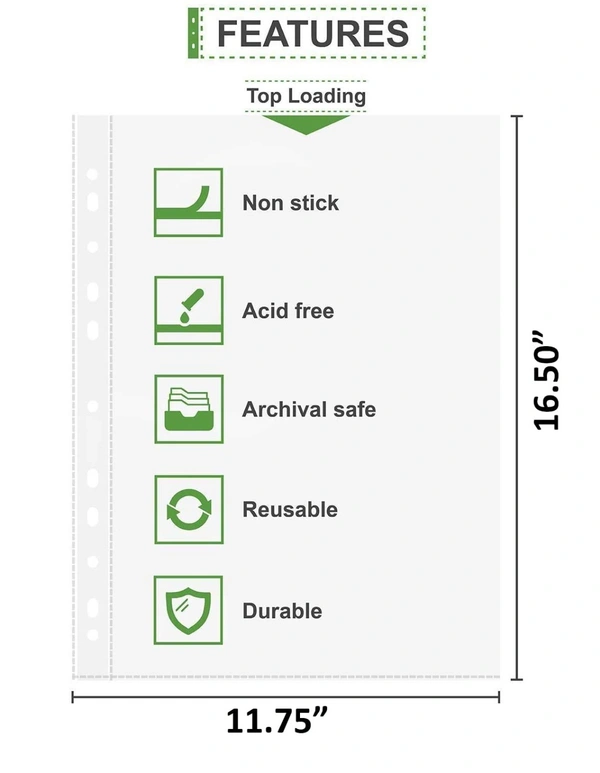 Sheet Protectors - A3 Size (Double of A4) - 200 Micron Thick - 11 Holes to fit in Any File - Pack of 50 | Royal Stationers Best Quality Guarantee