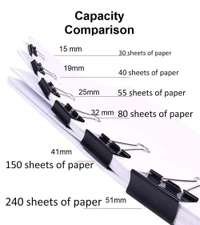 Binder Clips 41mm Black Set of 12 Metal Paper Clip Office Stationery Items Accessories | Royal Stationers Best Quality Guarantee