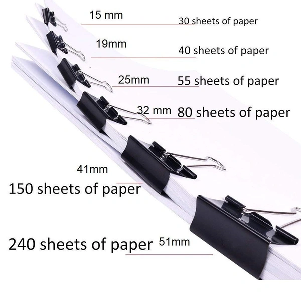 51 mm, 2 inch Paper Binder Clip Clamp for Office, Home, School, Institutions (Capacity 240 Pages) - Pack of 12 Clips | Royal Stationers Best Quality Guarantee