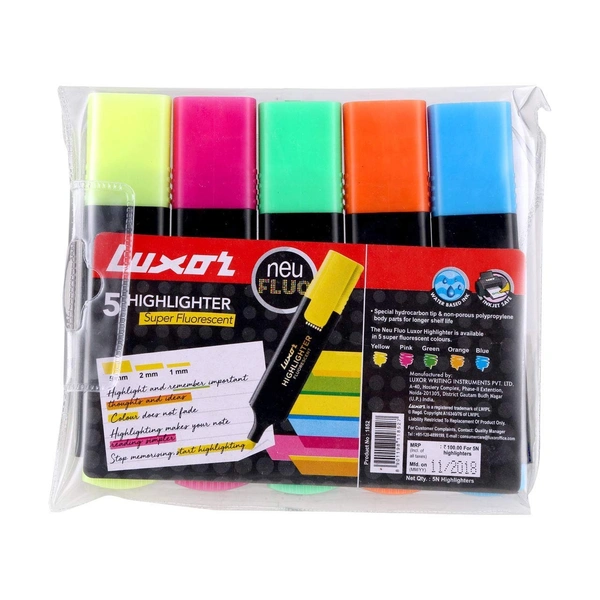 Luxor Highlighter Fluorescent | Assorted Versatile: School, Home & Office | Perfect for Professional & Student Work | Royal Stationers Best Quality Guarantee