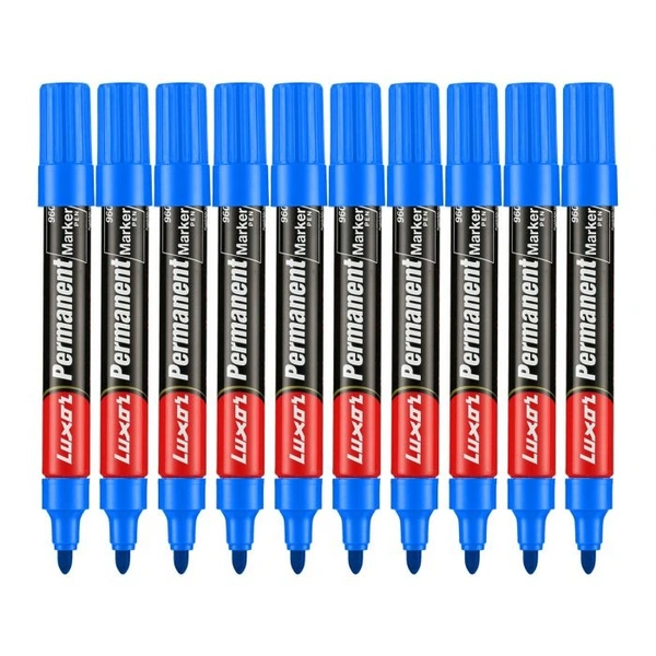 Permanent Marker - Blue - Box Of 10 with extra tip free | Royal Stationers Best Quality Guarantee