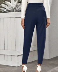 Stylish Navy Blue Poly Lycra Solid Trousers For Women - 26