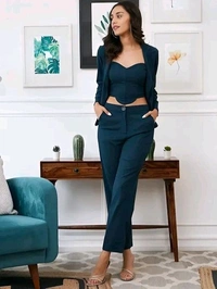 Women Latest 3 Piece Suit Lycra Trending - L