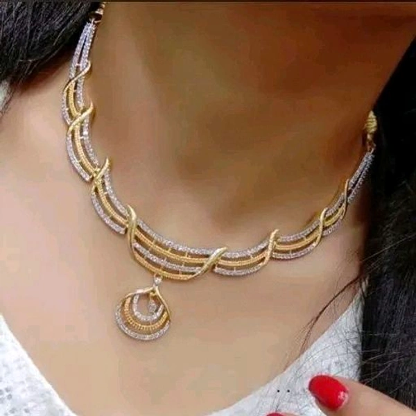 Stylish Premium Gold Necklace Set With American Diamonds, Latest Design