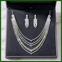 Luxury premium necklace|Silver Plated Rhinestone Layered Necklace and Earring Set for Women | Party Wear