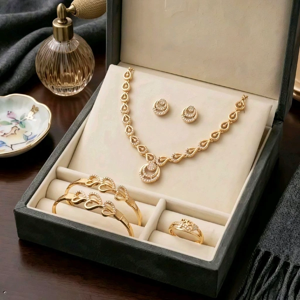 Luxury Gold Jewellery Set | Necklace, Earrings, Ring & Bracelet Combo Set