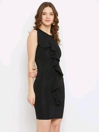 U&F Solid Polyester Scuba Bodycon Round Neck Party Dress05 - S