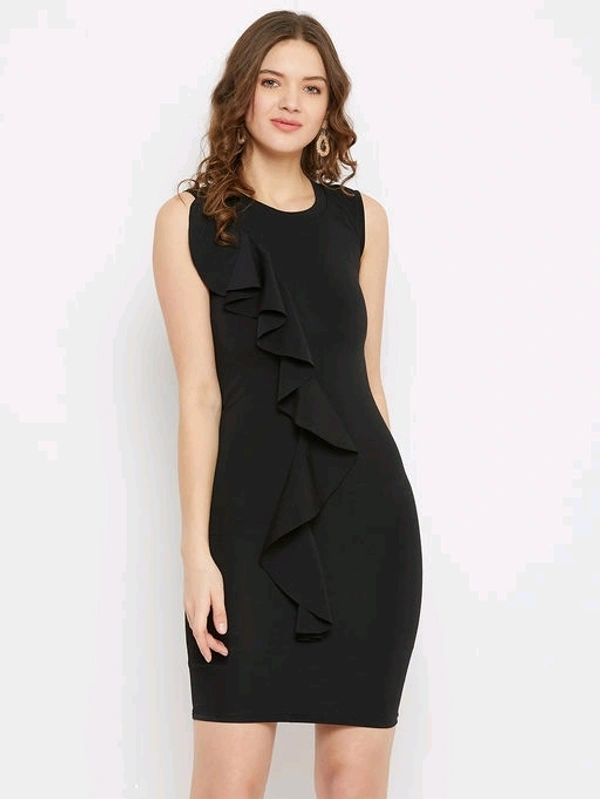 U&F Solid Polyester Scuba Bodycon Round Neck Party Dress05 - S