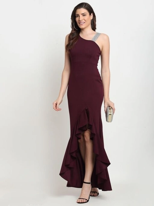 Women Fit and Flare Maroon Dress - M