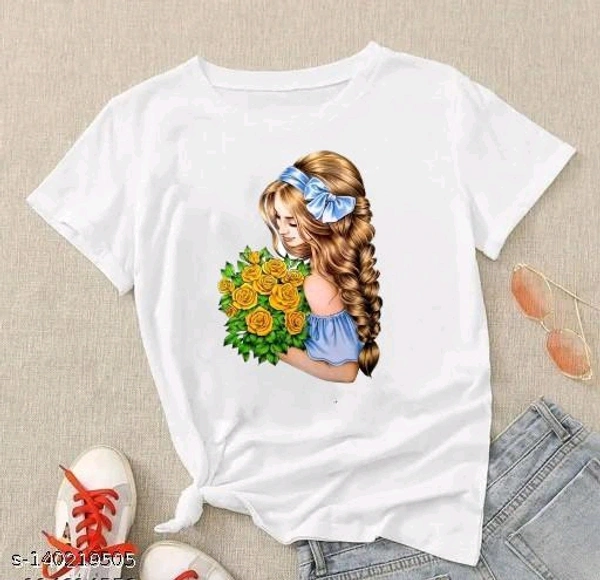 Girls White T-Shirts With Design Abroad - S