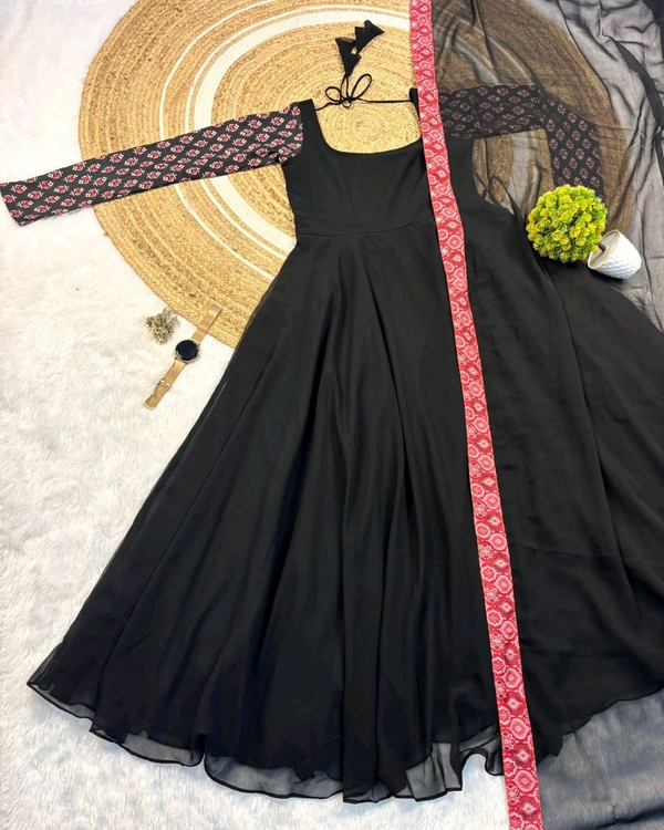 Remo Keerthi Suresh Mam Inspired Gown With Dupatta - XL, Black