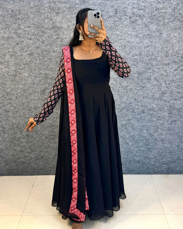Remo Keerthi Suresh Mam Inspired Gown With Dupatta - M, Black