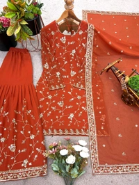 Partywear Heavy Embroidery Sharara Suit - XL