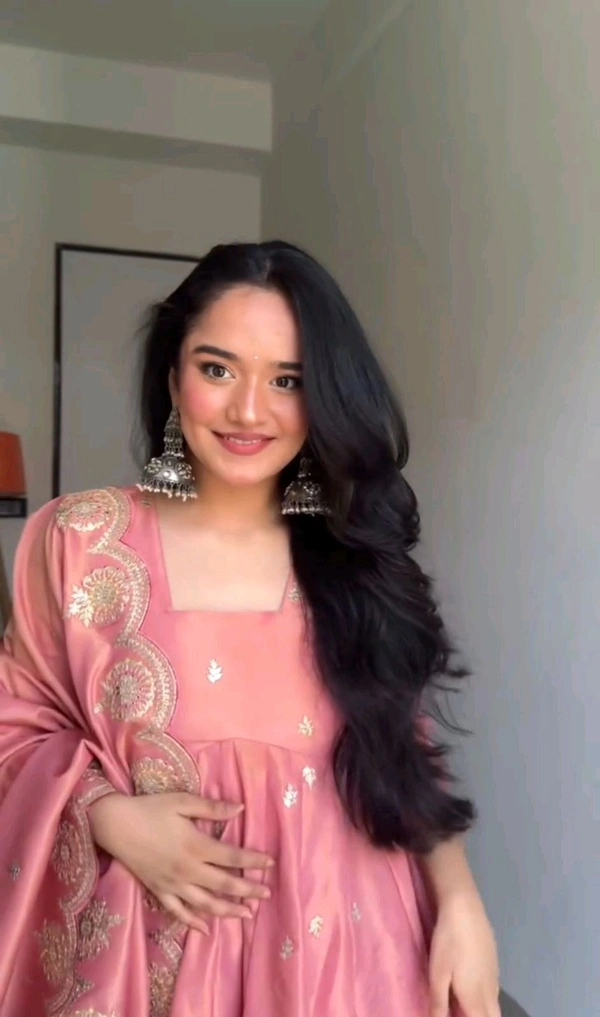 Designer Partywear Anarkali Gown With Pant and Dupatta Set - XL