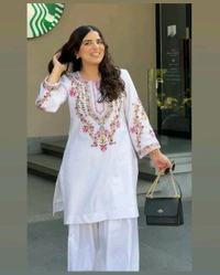 Designer Farsi Kurti With Pant and Dupatta Set - M