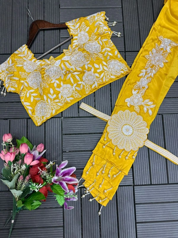 Haldi Special Embroidery Work Lehenga Choli - Free Size Upto 42inch