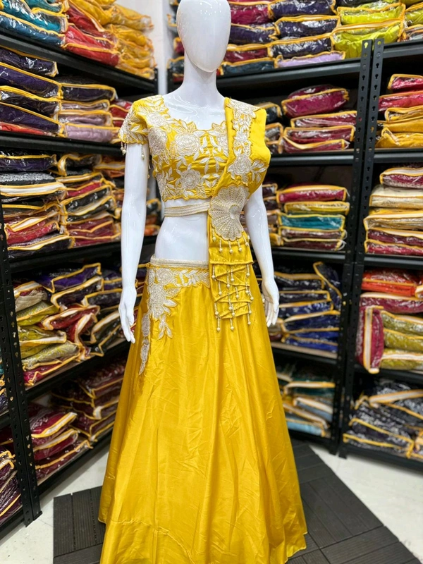 Haldi Special Embroidery Work Lehenga Choli - Free Size Upto 42inch