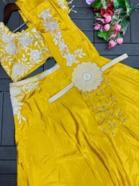 Haldi Special Embroidery Work Lehenga Choli - Free Size Upto 42inch