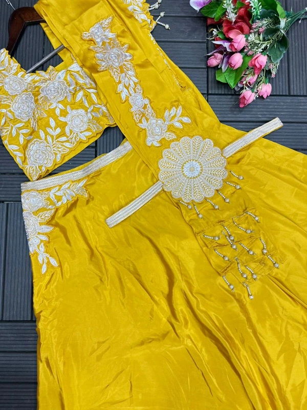 Haldi Special Embroidery Work Lehenga Choli - Free Size Upto 42inch