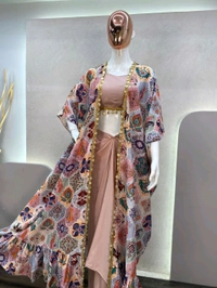 Crop Top With Blouse and Shrug Set - Free Size Upto 42inch