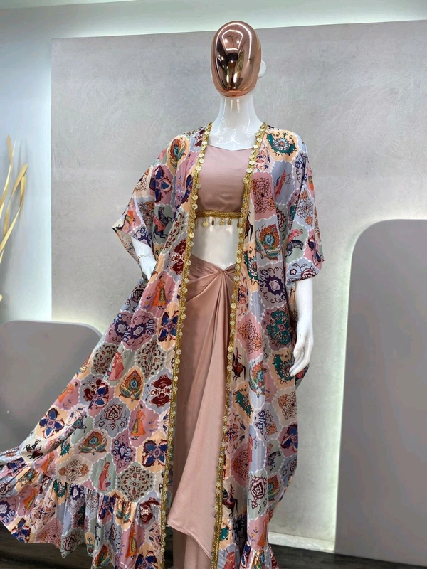 Crop Top With Blouse and Shrug Set - Free Size Upto 42inch