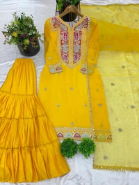 Haldi Special Heavy Embroidery Work Gharara Suit - M