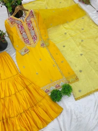 Haldi Special Heavy Embroidery Work Gharara Suit - M