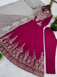 Designer Embroidery Work Anarkali Suit - Hibiscus, L