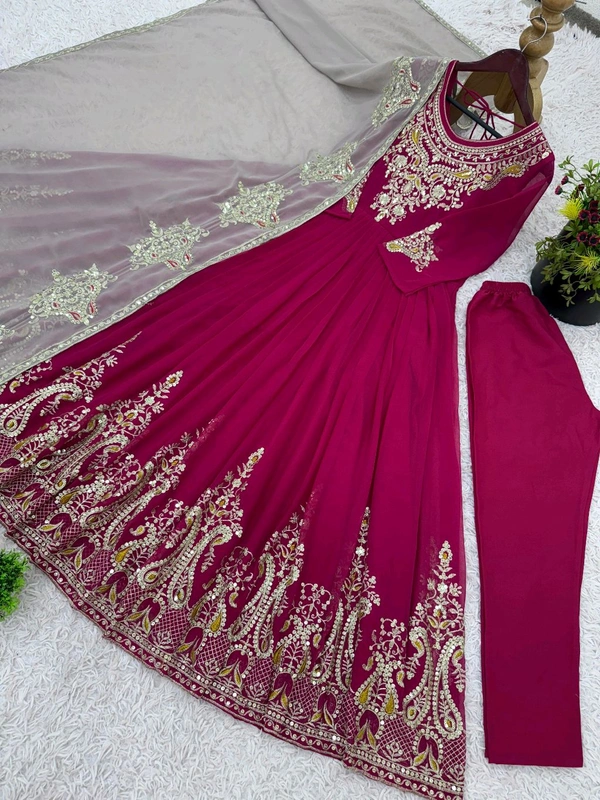 Designer Embroidery Work Anarkali Suit - Hibiscus, L