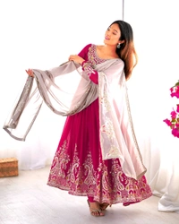 Designer Embroidery Work Anarkali Suit - Hibiscus, XL