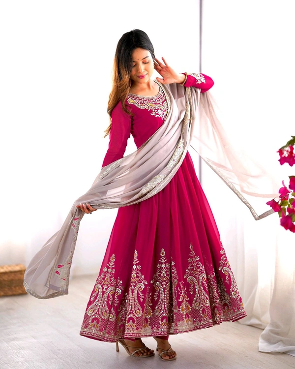 Designer Embroidery Work Anarkali Suit - Hibiscus, XXL
