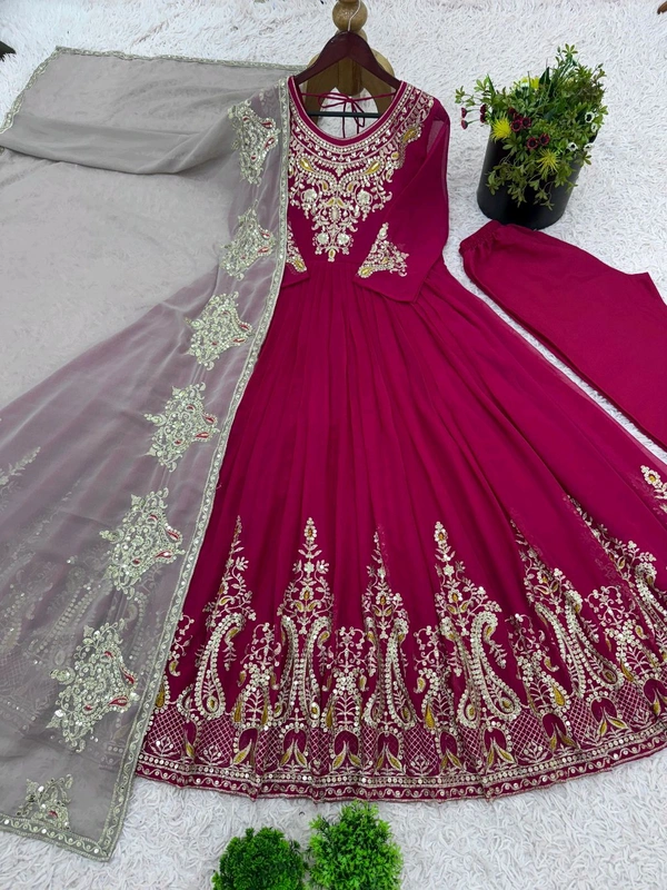 Designer Embroidery Work Anarkali Suit - Hibiscus, XXL