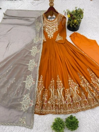 Designer Embroidery Work Anarkali Suit - Tangerine, XL