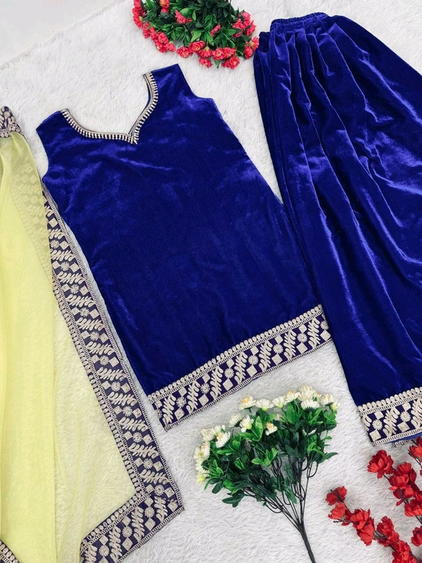 Partywear Sleeveless Velvet Sharara Suit - L