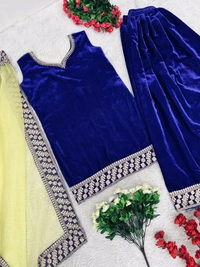 Partywear Sleeveless Velvet Sharara Suit - XL