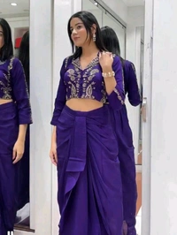 Indo Western Blouse + Dhoti Outfit - Free Size Upto 42inch Margin 44