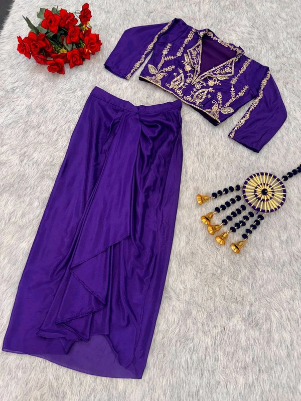 Indo Western Blouse + Dhoti Outfit - Free Size Upto 42inch Margin 44