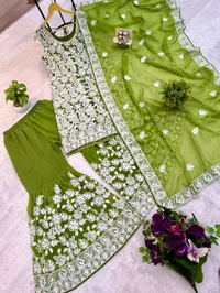 Beautiful Floral Embroidery Work Sharara Suit - XL, Green