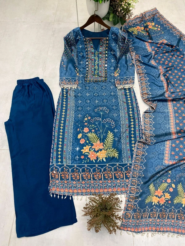 Real Mirror + Diamond Work Plazzo Suit - L