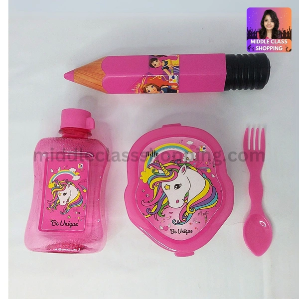 High Quality 3 in 1 Kids Special Combo Gift Set With Pencil Box, Snacks or Tiffin Box With Spoon And Water Bottle MC478