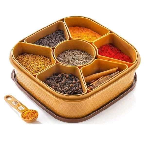 Premium Masala and Grocery Box With 7 Divisions And Spoon MC016