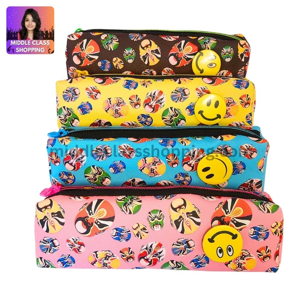 Premium Cute Colorful Pencil  Pouch With Smiley Badge MC222