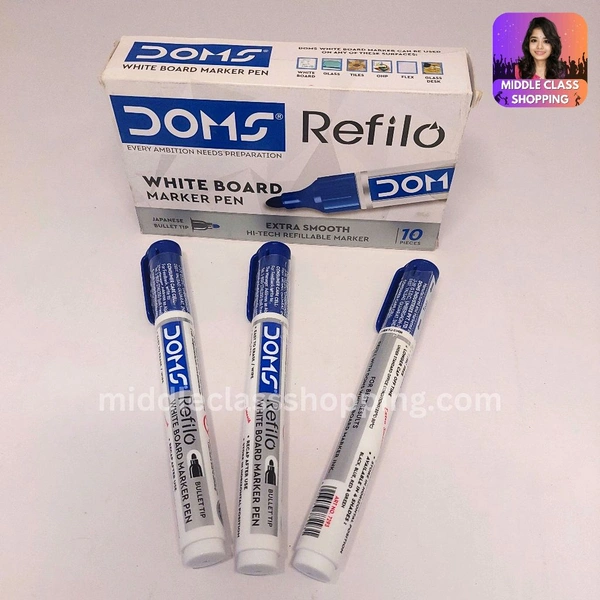 Doms High Quality Bullet Tip White Board Marker Pen (BLUE) MC243