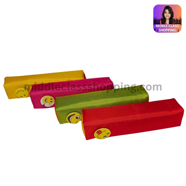 Solid Colored Pencil Pouch With Smiley Badge (19.3×5.5cms) MC312