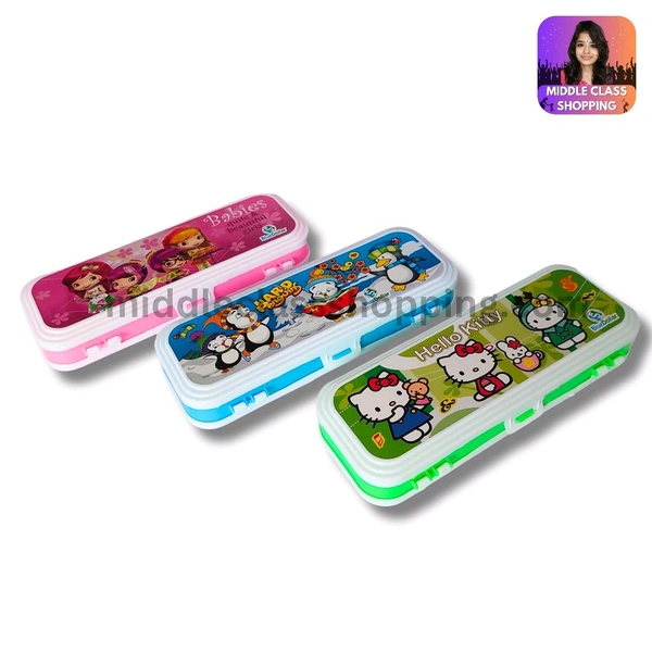 High Quality Double Sided Cartoon Printed Pencil Box With Divisions (19.5×7cms) MC327