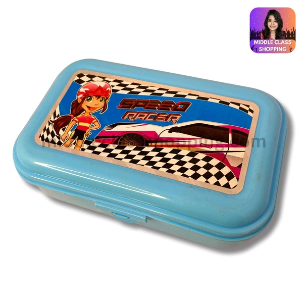 Kids Favourite Big Sized Lunch Or Snacks Box With 2 Round Storage Containers And Spoons (20×13cms) MC427