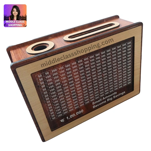 Big Sized High Quality Wooden 1 Lakh Money Saving Motivational Piggy Bank With Back Side Photo Frame Option MC493