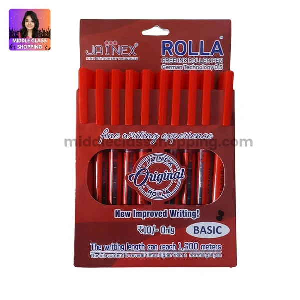 Jainex Rolla Roller Ink Pen (RED 10pcs) MC555