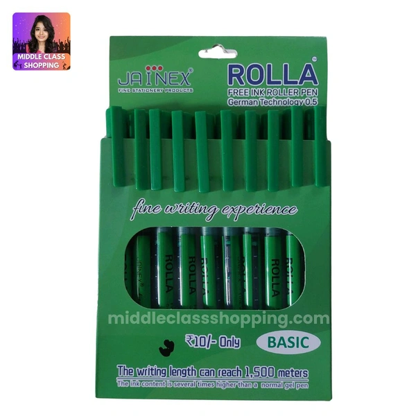 Jainex Rolla Roller Ink Pen (GREEN 10pcs) MC561